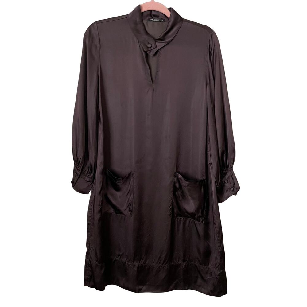 Scanlan Theodore Dress Womens Medium‎ Brown Satin Mini Quiet Luxury Minimalist